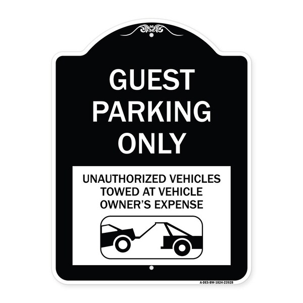 Signmission Guest Parking Unauthorized Vehicles Towed Owner Expense Aluminum Sign, 18" L, 24" H, BW-1824-23928 A-DES-BW-1824-23928 - main